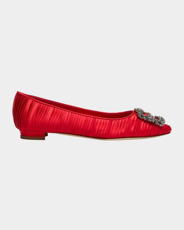 Hangisi Pleated Satin Buckle Ballerina Flats